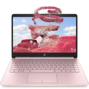 hp premium 14-inch hd thin and light laptop, intel quad-core processor, long battery life, webcam, bluetooth, wi-fi, portable ssd (8gb ram | 320gb storage, pink)