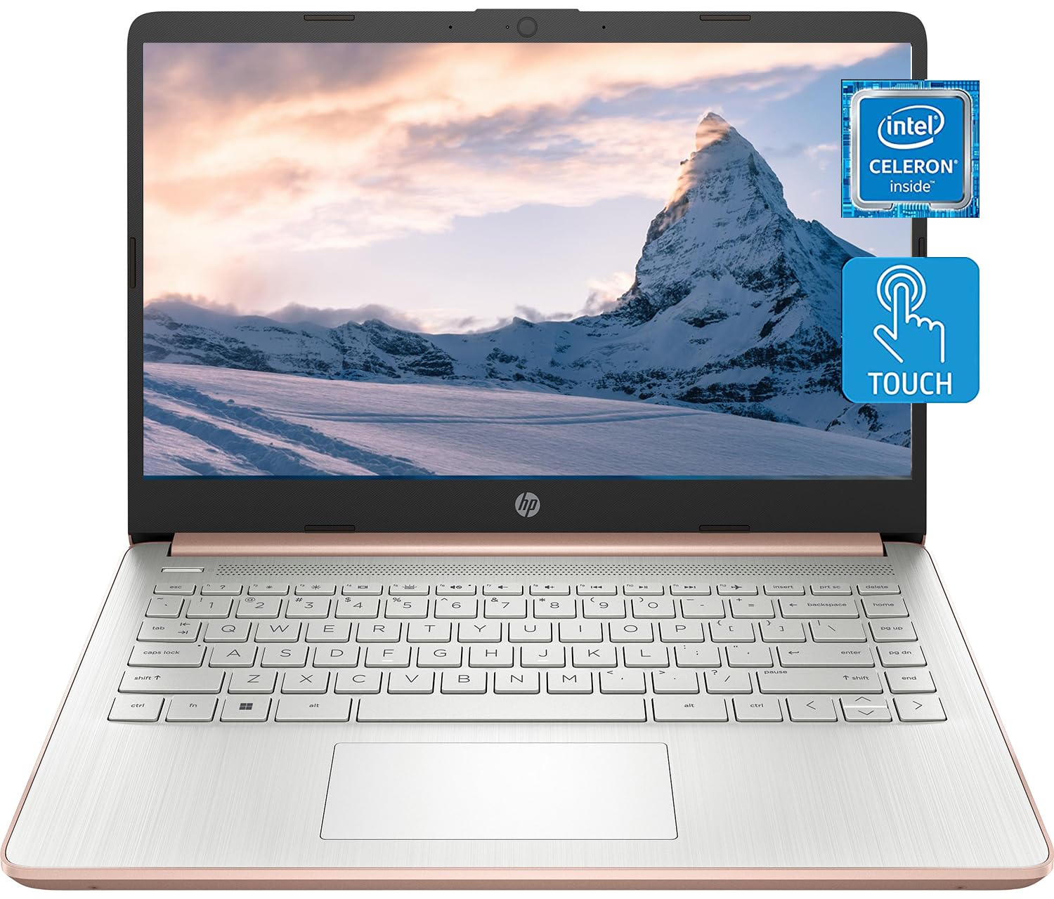 HP 14 Laptop, Intel Celeron N4020, 16GB RAM, 64 GB eMMC Storage, 14-inch HD Touchscreen, Win11, Thin & Portable, 4K Graphics, One Year of Microsoft 365, Rose Gold, W/GaLiMu