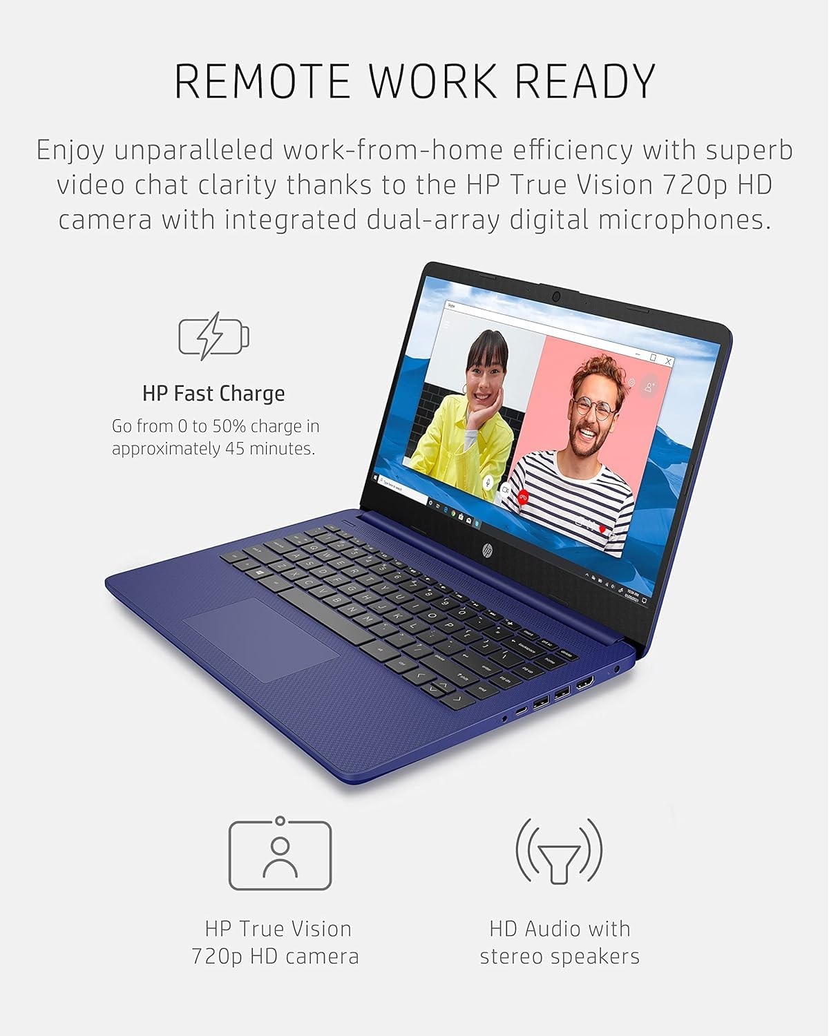 HP 14 Laptop, Intel Celeron N4020, 8GB RAM, 64 GB Storage, 14-inch HD Touchscreen, Intel UHD Graphics 600, Windows 11, Thin & Portable, 4K Graphics, One Year of Microsoft 365, Indigo Blue