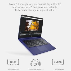 HP 14 Laptop, Intel Celeron N4020, 8GB RAM, 64 GB Storage, 14-inch HD Touchscreen, Intel UHD Graphics 600, Windows 11, Thin & Portable, 4K Graphics, One Year of Microsoft 365, Indigo Blue