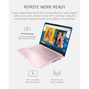 HP Premium 14-inch HD Thin and Light Laptop, Intel Quad-Core Processor, Long Battery Life, Webcam, Bluetooth, Wi-Fi, Portable SSD, Pink, Win 11 + 1 Year Microsoft 365 (16GB RAM | 320GB Storage)