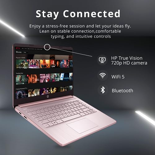 HP Stream 14" HD BrightView Laptop, Intel Celeron N4020 Processor, 16GB RAM, 64GB SSD, Intel HD Graphics, 720p HD Webcam, 1 year Office 365, Pink, Win 11, 32GB Hotface USB Card