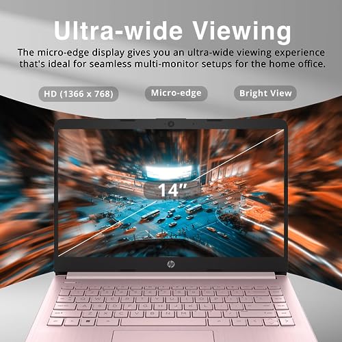 HP Stream 14" HD BrightView Laptop, Intel Celeron N4020 Processor, 16GB RAM, 64GB SSD, Intel HD Graphics, 720p HD Webcam, 1 year Office 365, Pink, Win 11, 32GB Hotface USB Card