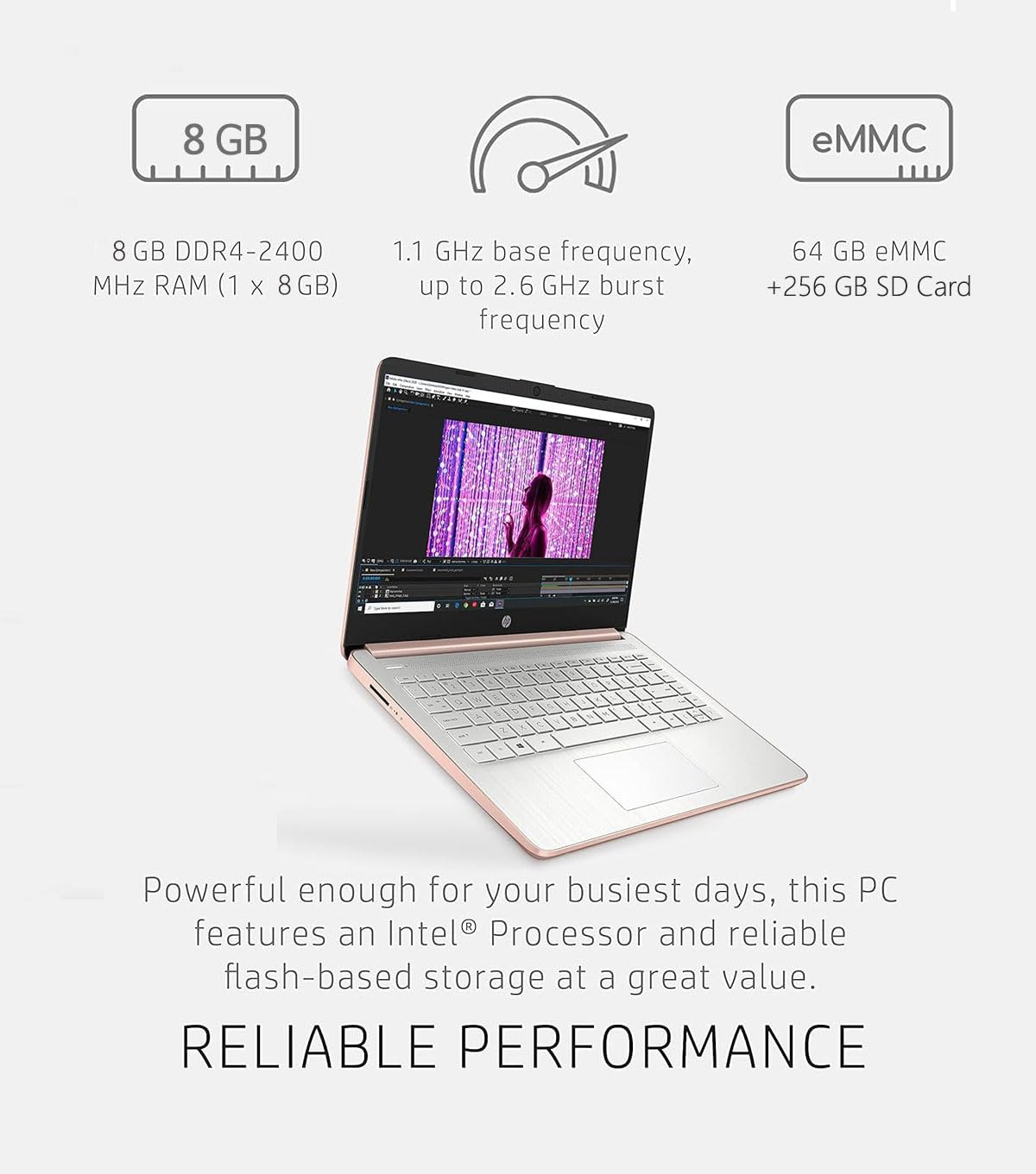 HP Newest 14in Schools and Business Laptop, Intel Quad-Core N4120 CPU, 8GB RAM, 64GB eMMC, 256GB Micro SD, 1-Y Office 365, Webcam, HDMI, WiFi, Win 11 S(Rose Gold), HP 14in