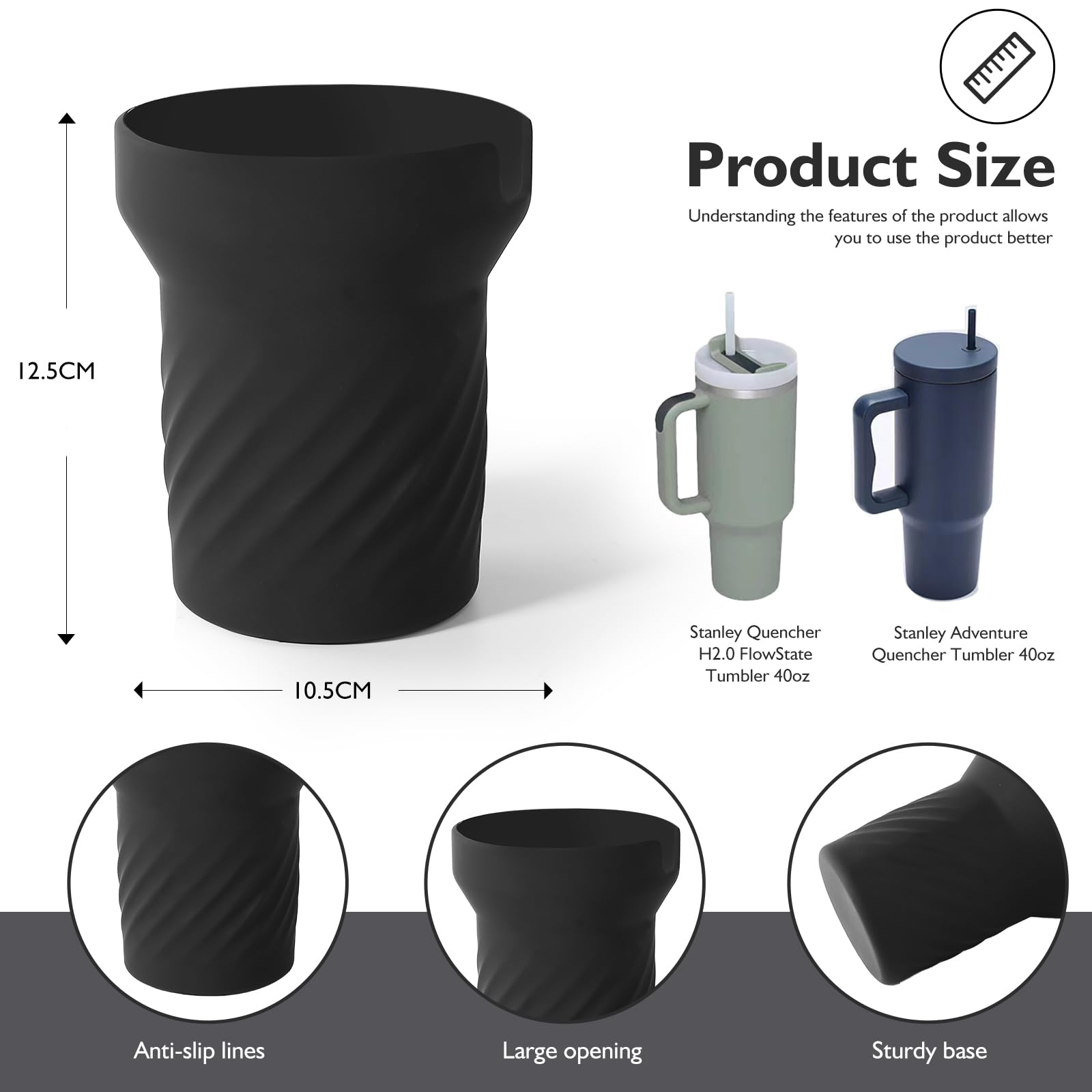 XMBYGY Spill Proof Stopper Set and Silicone Boot Cover for Stanley Quencher H2.0 FlowState Tumbler 40oz, Include 1 Cup Boot Sleeve, 1 Straw Cover Cap,1 Square Spill Stopper,1 Round Leak Stopper