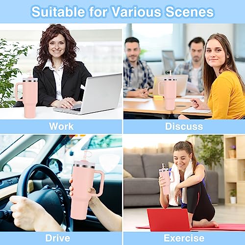 BGAANM Silicone Spill Proof Stopper Set Compatible with Stanley Quencher H2.0 FlowState Tumbler 40oz/ 30oz, Accessories Include 2 Straw Cover Cap, 2 Square Spill Stopper, 2 Round Leak Stopper (Pink)