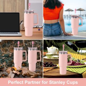 OUSHIBU Upgraded Stanley Spill Stopper Set Stanley Quencher 1.0/H2.0 w/ Handle 30oz/40oz Cup Accessories，2 Straw Cover Cap，2 Square Spill Stopper & 2 Round Leak Stopper (Pink+White) (ST20230516)