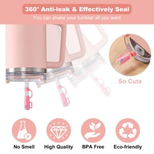 OUSHIBU Upgraded Stanley Spill Stopper Set Stanley Quencher 1.0/H2.0 w/ Handle 30oz/40oz Cup Accessories，2 Straw Cover Cap，2 Square Spill Stopper & 2 Round Leak Stopper (Pink+White) (ST20230516)