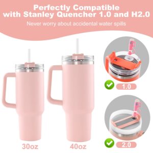 OUSHIBU Upgraded Stanley Spill Stopper Set Stanley Quencher 1.0/H2.0 w/ Handle 30oz/40oz Cup Accessories，2 Straw Cover Cap，2 Square Spill Stopper & 2 Round Leak Stopper (Pink+White) (ST20230516)