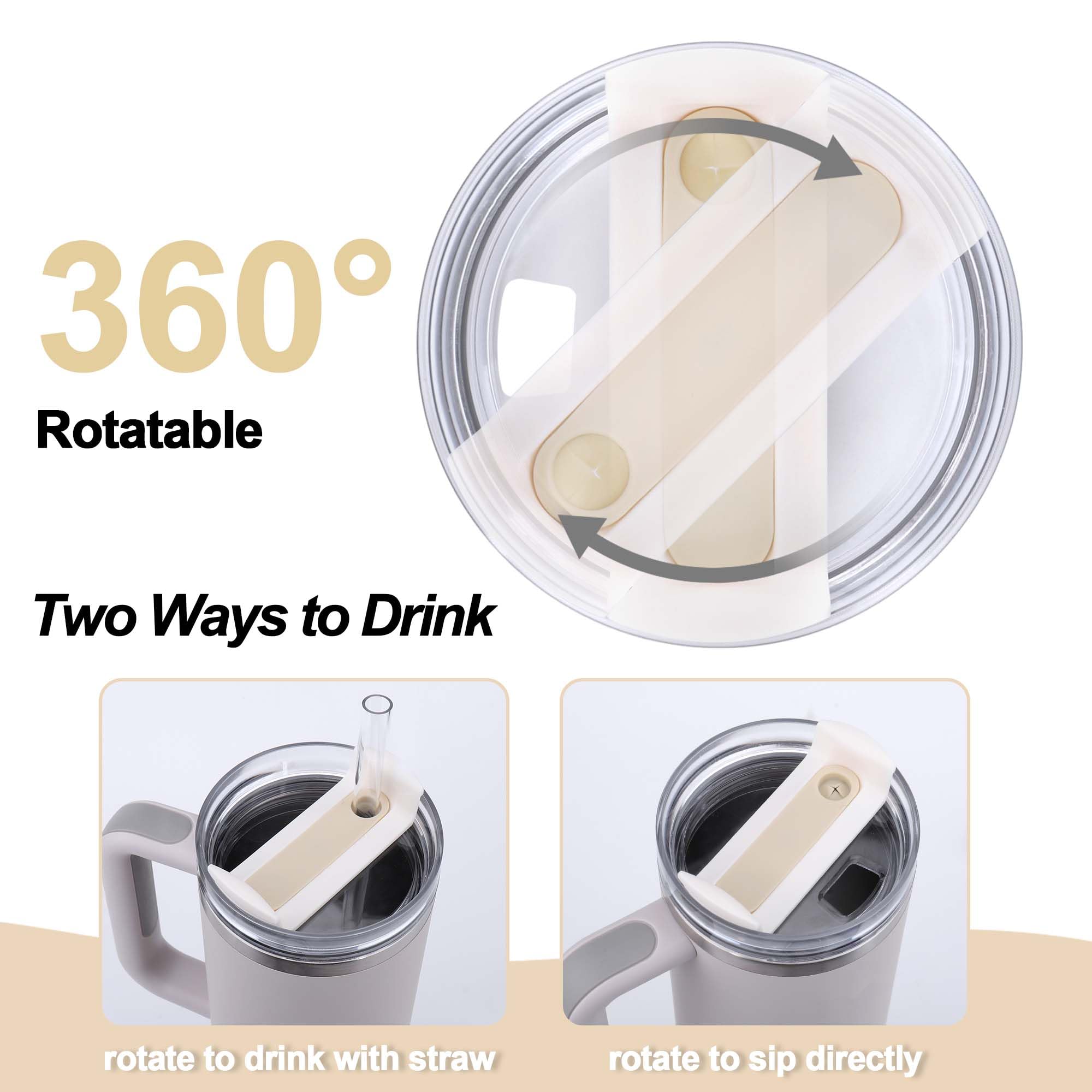 AIERSA 2Pcs Lid Replacement for Stanley Quencher Cup H2.0 30 oz Tumbler with Handle, Cup Lids for Stanley Cup Accessories, Cream