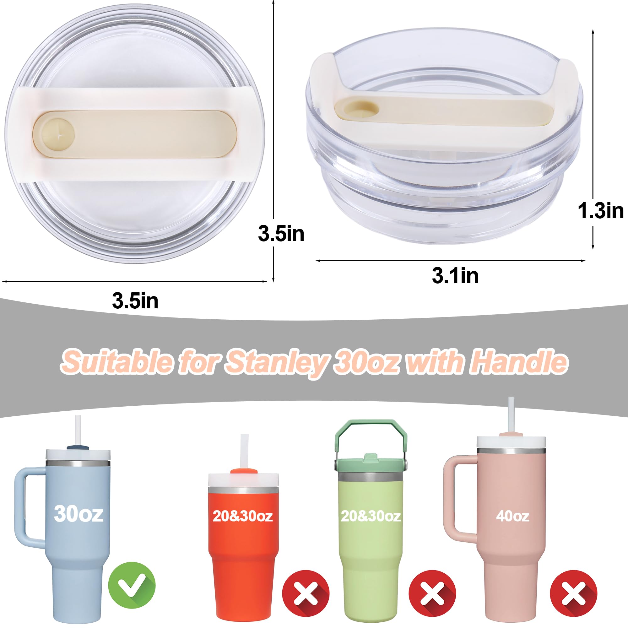 AIERSA 2Pcs Lid Replacement for Stanley Quencher Cup H2.0 30 oz Tumbler with Handle, Cup Lids for Stanley Cup Accessories, Cream