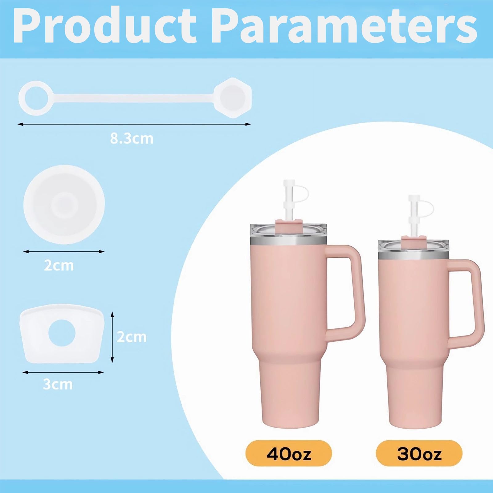 Spill Proof Silicone Lids for Stanley Tumbler 1.0 and 2.0 40oz/30oz, 6pcs Set with Straw Cover, Square, and Round Stopper, Leak Proof Cup Accessories