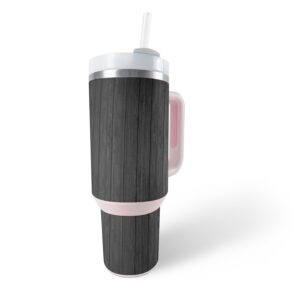 mightyskins skin compatible with stanley the quencher h2.0 flowstate 40 oz tumbler - black wood | protective, durable, and unique vinyl decal wrap cover | easy to apply, remove, and change styles