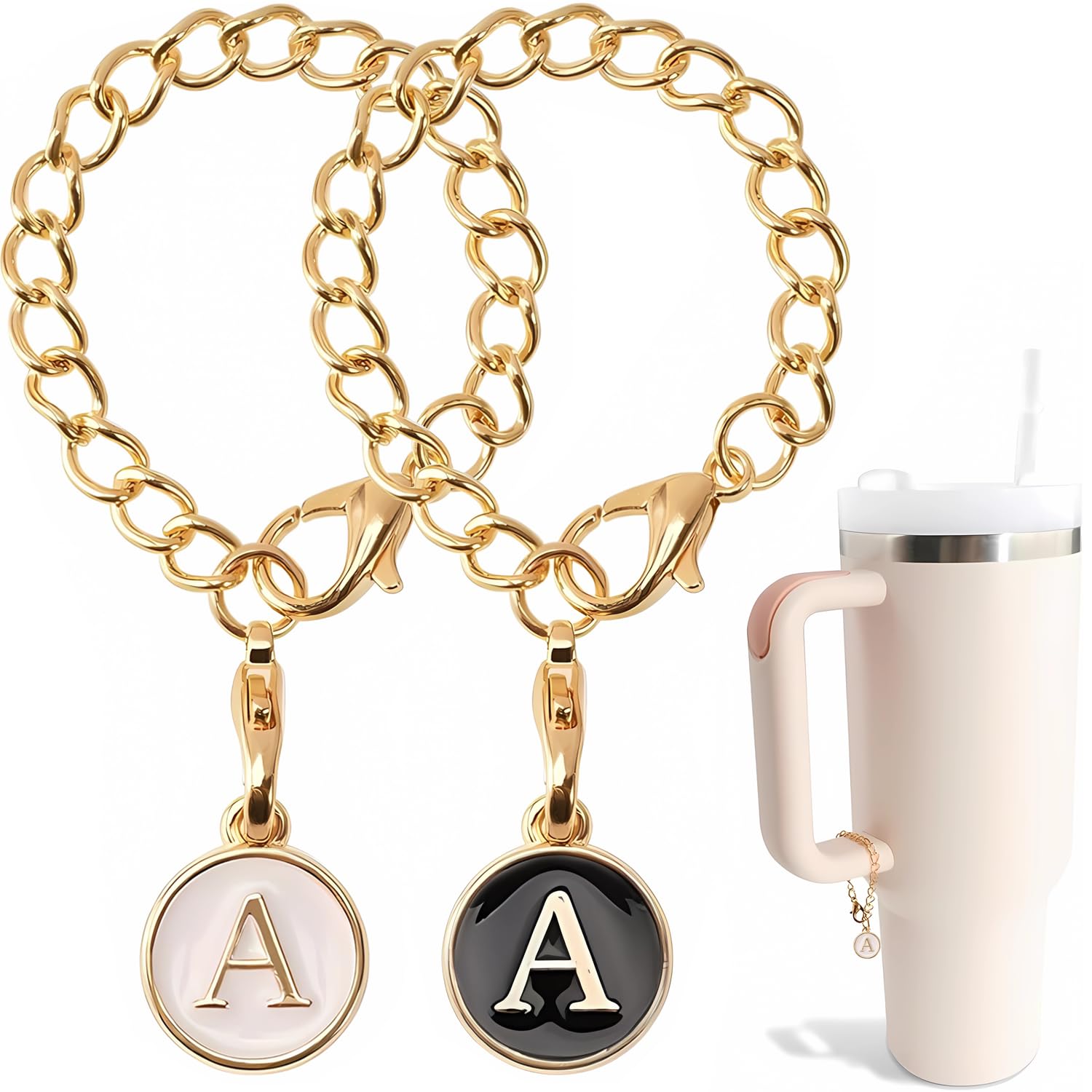 Guulaiwod Letter Charm Accessories For Stanley Cup, 2PCS ID Initial Letter Charm Personalized, Water Cup Handle Identification Letter Charm (A)