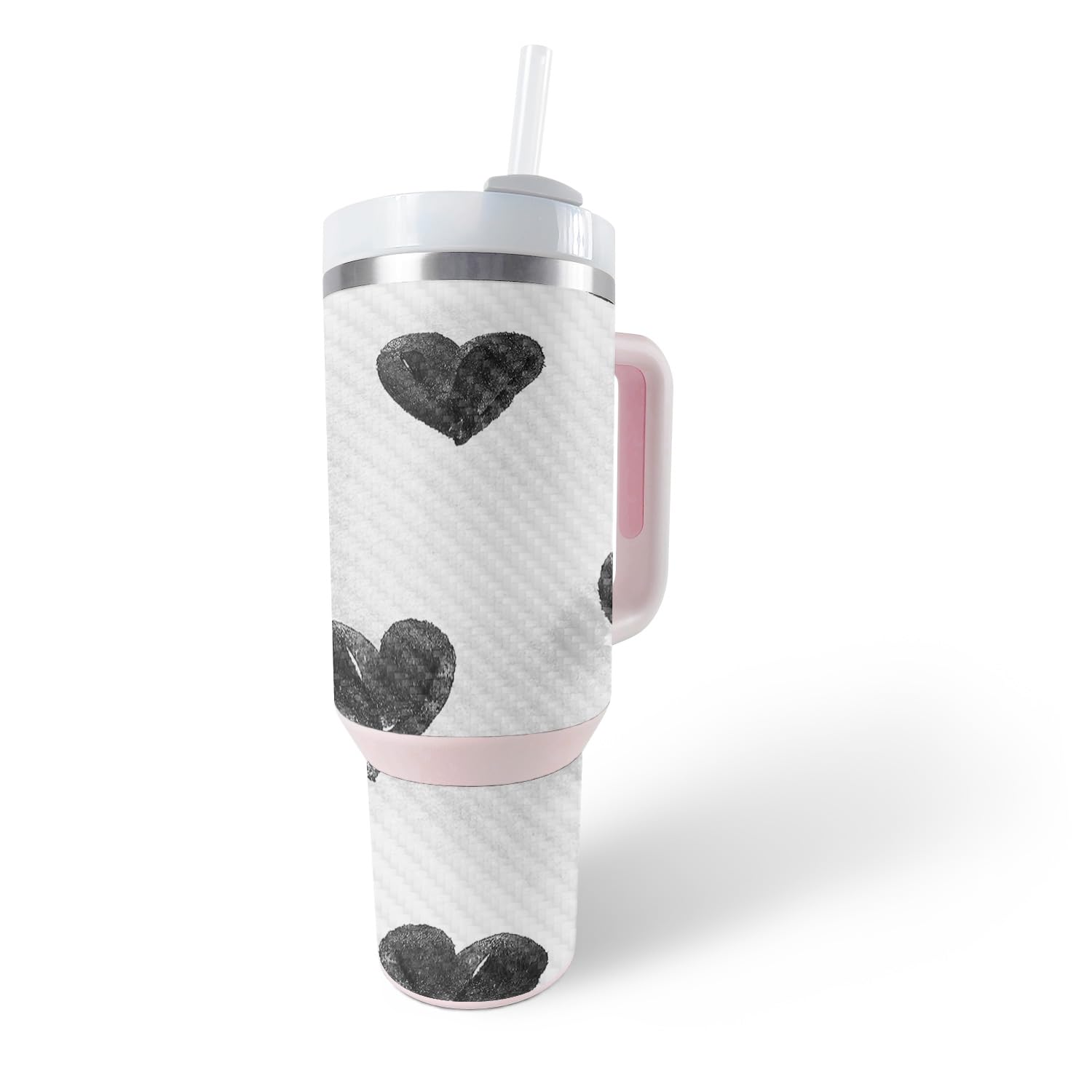 MightySkins Carbon Fiber Skin Compatible with Stanley The Quencher H2.0 FlowState 40 Oz Tumbler - Ink Hearts | Protective, Durable Textured Carbon Fiber Finish | Easy to Apply
