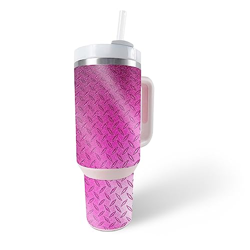 MightySkins Glossy Glitter Skin Compatible with Stanley The Quencher H2.0 FlowState 40 Oz Tumbler - Pink Diamond Plate | Protective, Durable High-Gloss Glitter Finish | Easy to Apply