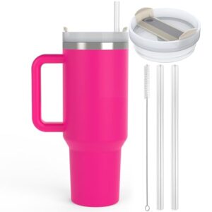 SEDBRÖS 40 Oz Tumbler With Handle And Straw Insulated Stainless Steel Travel Mug With Lid For Hot And Cold Drinks Quencher With Lid And Straw Leak Proof Spill Proof Hot Pink