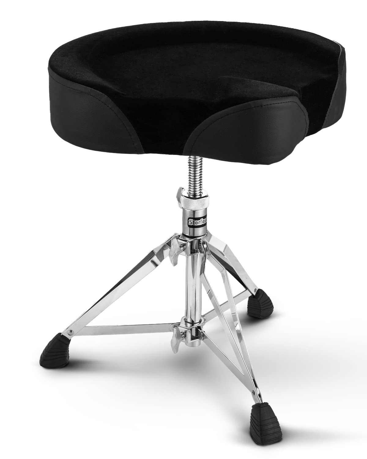 Starfavor Drum Throne Height Adjustable Padded Seat Drum Stool Saddle Drum Seat, with Double Braced Anti-Slip Feet Swivel Drum Chair for Adults, Motocycle Style, ST-500