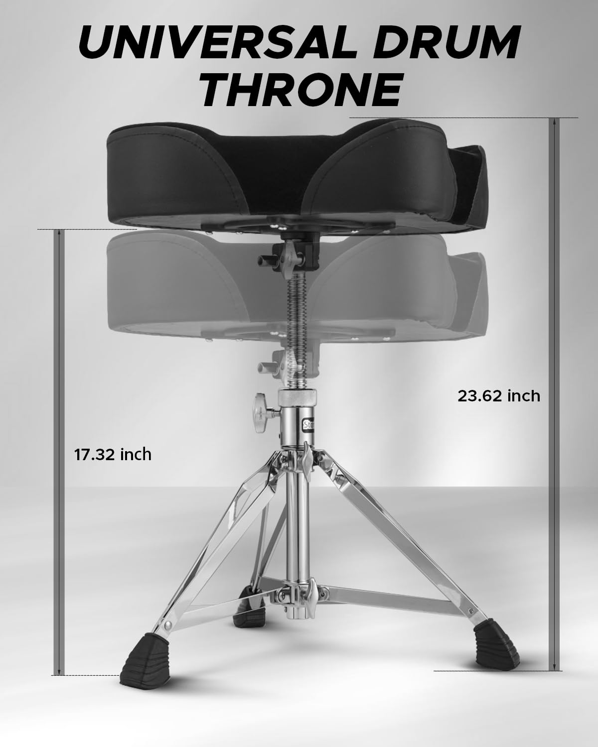 Starfavor Drum Throne Height Adjustable Padded Seat Drum Stool Saddle Drum Seat, with Double Braced Anti-Slip Feet Swivel Drum Chair for Adults, Motocycle Style, ST-500