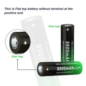 CWUU 18650 Rechargeable Battery 3.7V 9900mah High Capacity for Flashlight 240419 (Flat Top, 2 PACK)