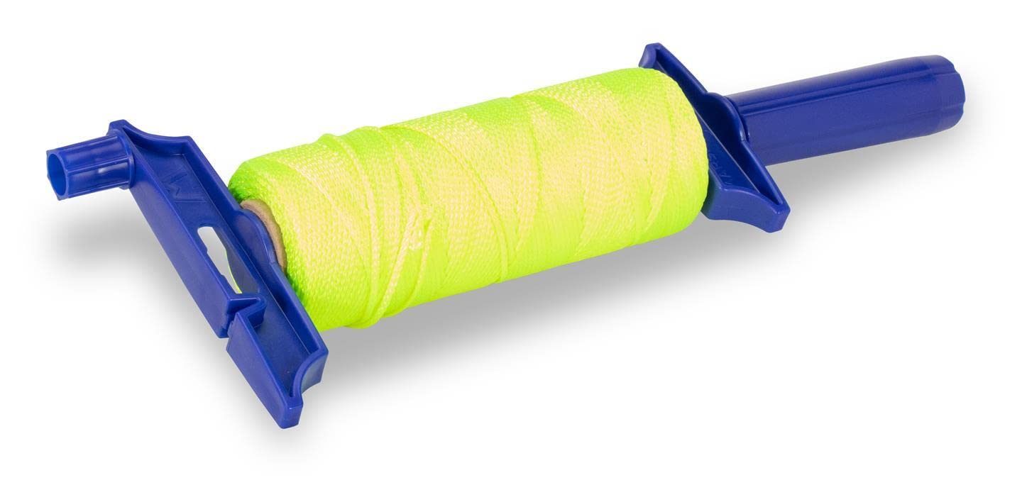 Marshalltown Mason's Line Winder, with Handle and 500FT Yellow Braided Line, Refillable, Made in The USA, LWML339