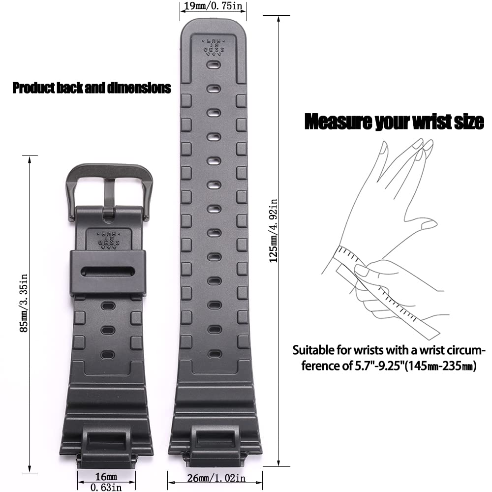 MCXGL 16mm Unisex Resin Strap Compatible with G-Shock DW5600 GW-M5610 DW6900 GW-6900 DW-6600 Outdoor sports Rubber Watchband