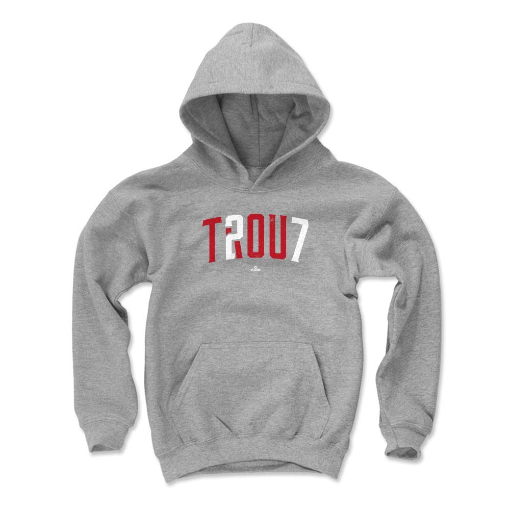 500 LEVEL Mike Trout Youth Sweatshirt (Youth Hoodie, Large, Gray) - Mike Trout T2OU7 R WHT