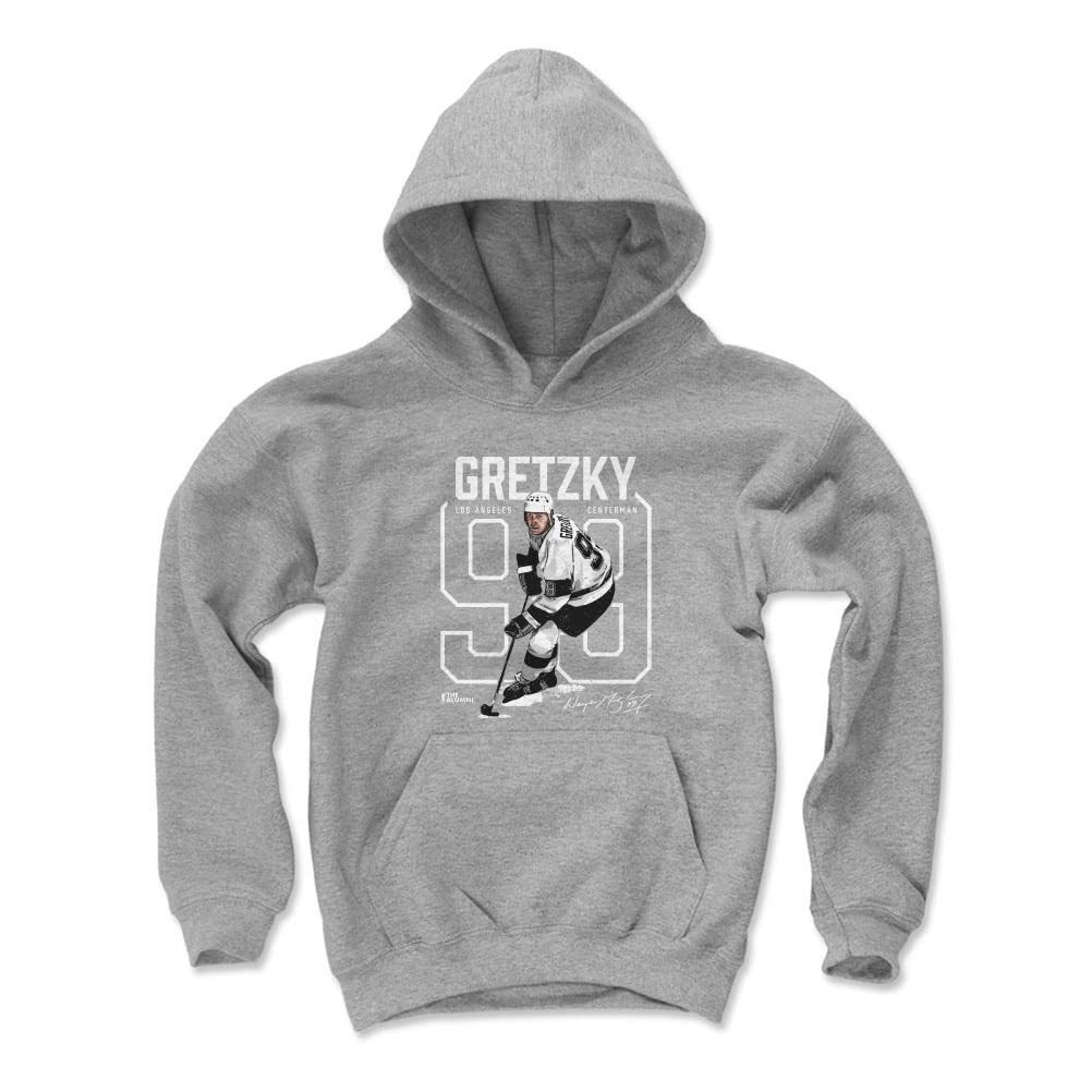 500 LEVEL Wayne Gretzky Youth Sweatshirt (Youth Hoodie, Large, Gray) - Wayne Gretzky Number Outline WHT