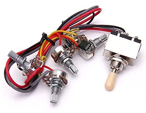 Electric Guitar Wiring Harness Kit Replacement for LP, 2T2V 3 Way Toggle Switch 500K Pots&Jack for Dual Humbucker Gibson Les Pual Style Guitar, Cream Tip