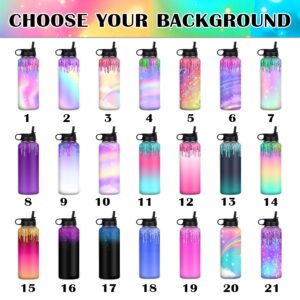 Caisuedawn Personalized Girls Water Bottle Print 18oz/32oz Custom Name Stainless Steel for Kid Sport Water Bottle with Straw Insulated Handle Waterbottle Gift for Teen School Sports Travel