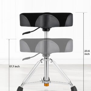 Starfavor Drum Throne Airlift Height Adjustable Padded Seat Drum Stool, Heavy Duty Hydraulic Drum Throne Seat Motocycle Style, with Double Braced Anti-Slip Feet Saddle Drum Seat, ST-700