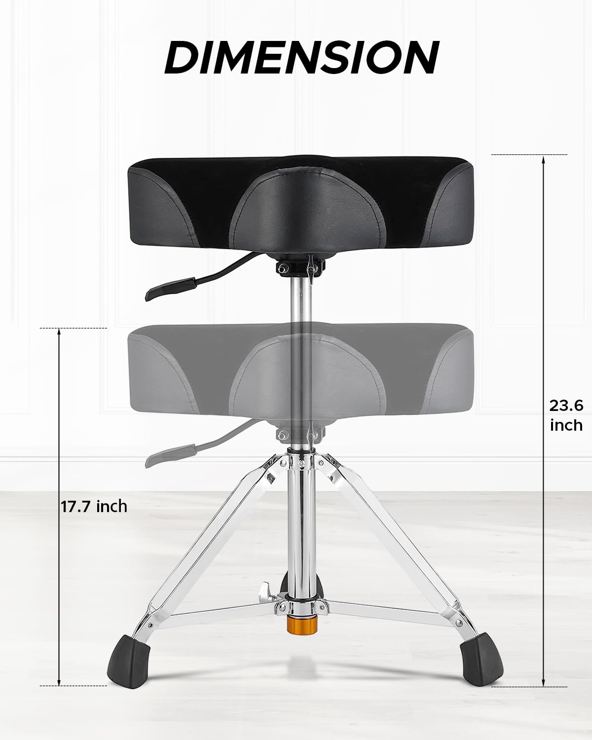 Starfavor Drum Throne Airlift Height Adjustable Padded Seat Drum Stool, Heavy Duty Hydraulic Drum Throne Seat Motocycle Style, with Double Braced Anti-Slip Feet Saddle Drum Seat, ST-700