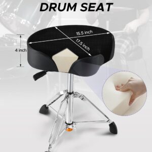 Starfavor Drum Throne Airlift Height Adjustable Padded Seat Drum Stool, Heavy Duty Hydraulic Drum Throne Seat Motocycle Style, with Double Braced Anti-Slip Feet Saddle Drum Seat, ST-700