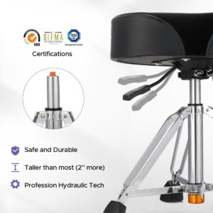 Starfavor Drum Throne Airlift Height Adjustable Padded Seat Drum Stool, Heavy Duty Hydraulic Drum Throne Seat Motocycle Style, with Double Braced Anti-Slip Feet Saddle Drum Seat, ST-700