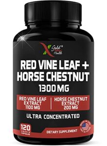 red vine leaf + horse chestnut extract supplement 1300mg - 120 veggie caps: ultra concentrated red vine leaf + horse chestnut health supplements | powerful combination | made in usa | 60 days supply