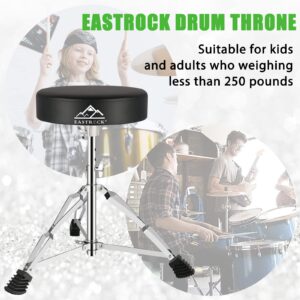 EASTROCK Drum Throne,Padded Drum Seat Drumming Stools with Anti-Slip Feet for Adults and Kids Drummers (Silver)