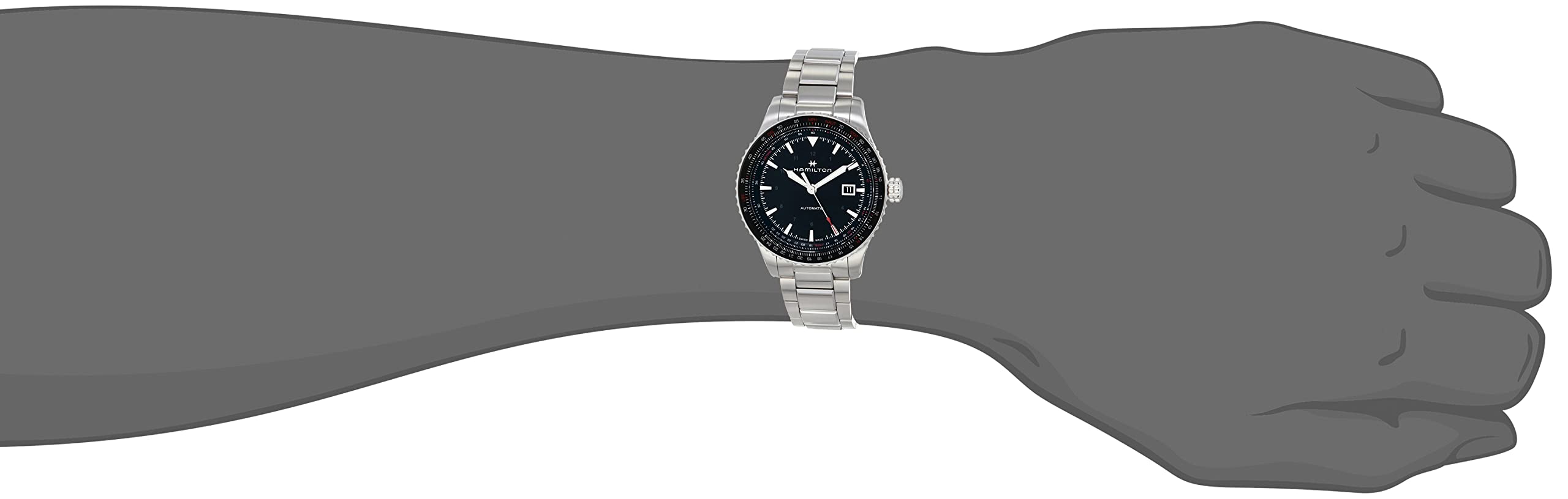 Hamilton Watch Khaki Aviation Converter Swiss Automatic Watch 42mm Case, Black Dial, Silver Stainless Steel Bracelet (Model: H76615130)