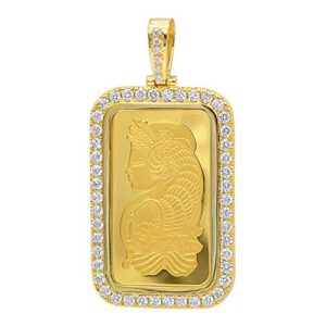 Real 99.9 Gold 1 Ounce Pamp Suisse Bar Lady Fortuna Diamond Pendant 3.75ctw in 24k Gold