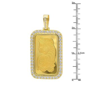 Real 99.9 Gold 1 Ounce Pamp Suisse Bar Lady Fortuna Diamond Pendant 3.75ctw in 24k Gold