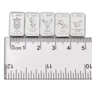 MINT STATE GOLD Three (3) One Gram .999 pure Silver Bars with random designs in a jewelry pouch