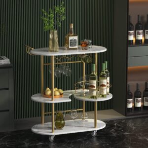 paukin gold bar carts with 4-tier storage shelves, mobile bar serving cart with wine rack and glass holder, for the home, kitchen, living room, dining room