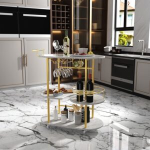 PAUKIN Gold Bar Carts with 4-Tier Storage Shelves, Mobile Bar Serving Cart with Wine Rack and Glass Holder, for The Home, Kitchen, Living Room, Dining Room