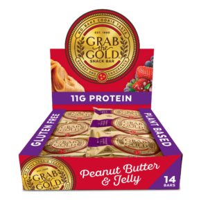 grab the gold snack bars, peanut butter & jelly (14 bars - amazon exclusive) 11g plant-based protein, made w/organic oats & cranberries, whole food bars, gluten free - vegan - high fiber - dairy free…