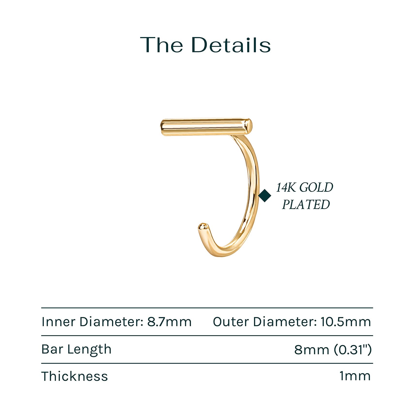 PAVOI 21C-E06 Loop Huggies (Bar, Yellow Gold)