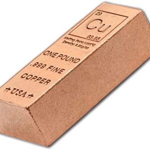 1 Pound Copper Bar Ingot Paperweight - 999 Pure Chemistry Element Design with Certificate of Authenticity by Unique Metals