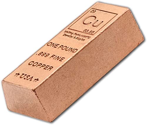 1 Pound Copper Bar Ingot Paperweight - 999 Pure Chemistry Element Design with Certificate of Authenticity by Unique Metals