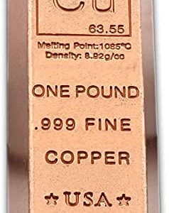 1 Pound Copper Bar Ingot Paperweight - 999 Pure Chemistry Element Design with Certificate of Authenticity by Unique Metals