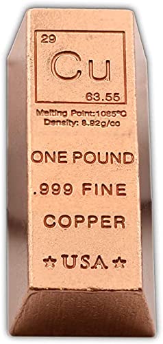 1 Pound Copper Bar Ingot Paperweight - 999 Pure Chemistry Element Design with Certificate of Authenticity by Unique Metals