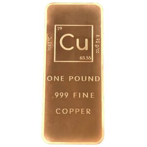 1 Pound .999 Pure Copper Bar Bullion with Element Design - Unique Metals