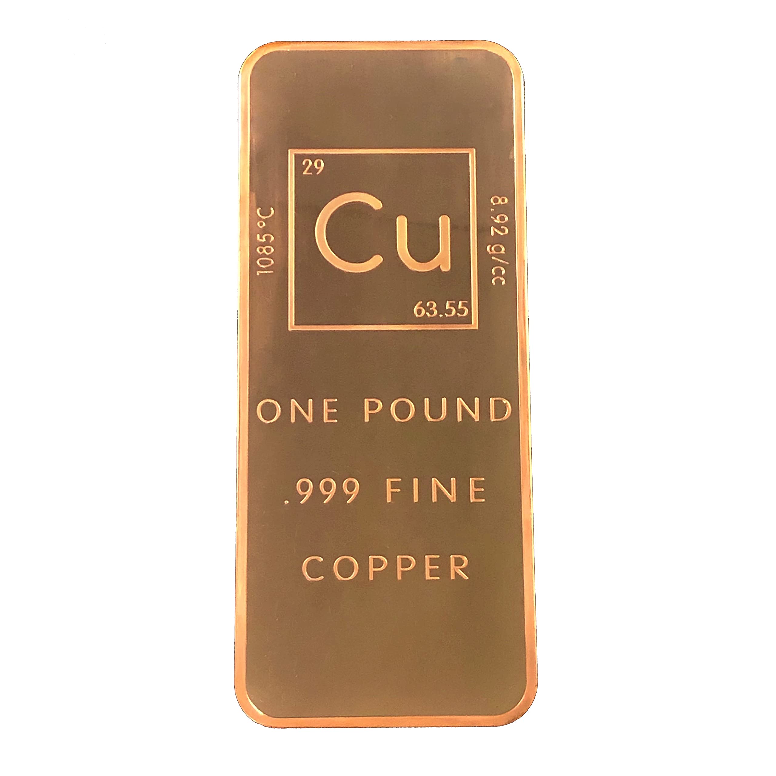 1 Pound .999 Pure Copper Bar Bullion with Element Design - Unique Metals